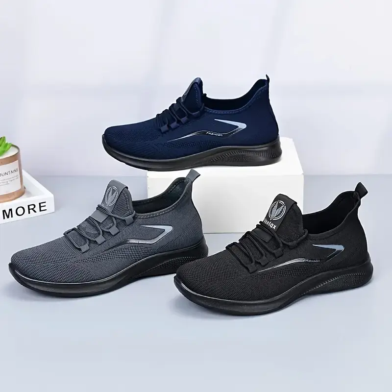 Premium Men's Breathable Lightweight Knit Running Style Shoes - Low-Top Lace-Up Sneakers with Lightweight Fabric Upper, Ventilated Mesh Design & PU Details for Walking, Gym, Outdoor Activities and Casual Wear