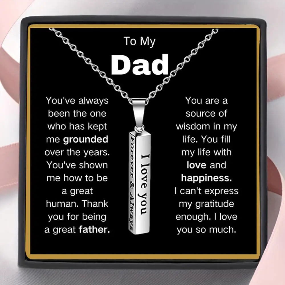 Valentine's Day Stainless Steel Pendant Necklace with Card & Gift Box, 1 Set Letter Design Pendant Necklace, To My Dad Gift, Men's Jewelry