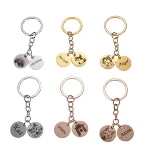 Photo & Name Engraved Pet Keychain Circle