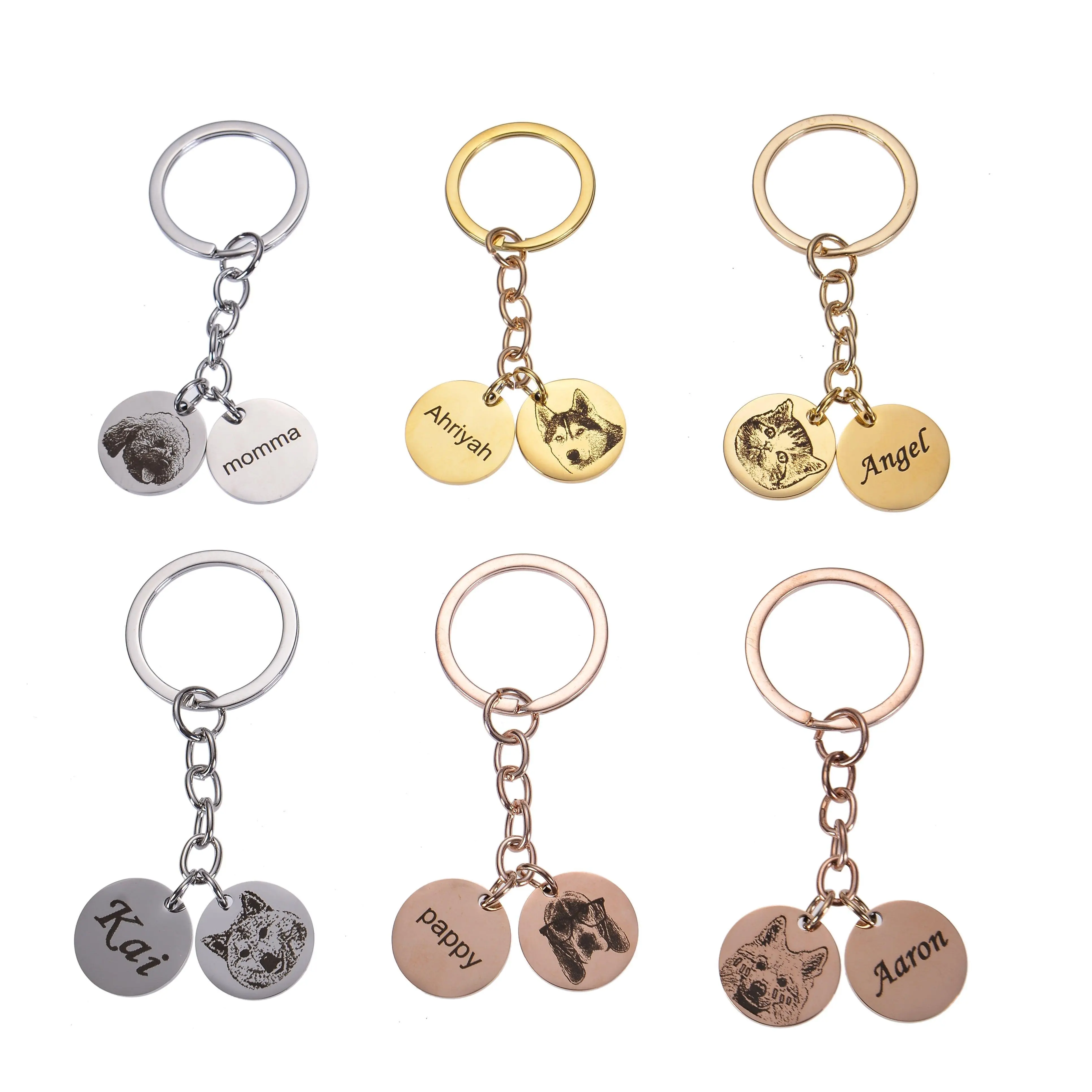 Photo & Name Engraved Pet Keychain Circle