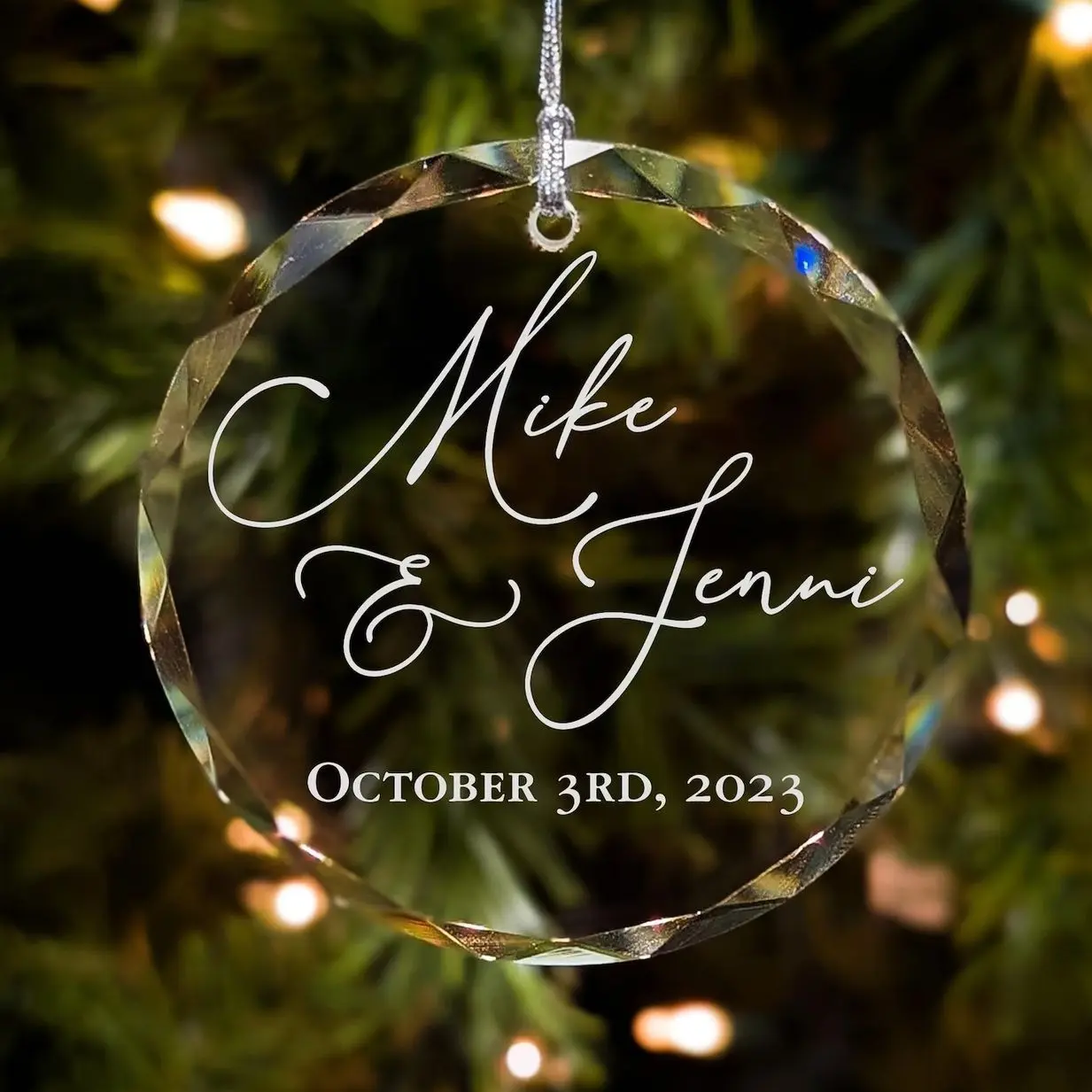 Custom Glass Ornament Personalized with Your Names and Special Date