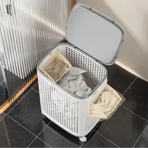 Large Laundry Basket With Wheels, Ventilated, Odor-Resistant, Portable Rolling Storage With Lid for Bedroom, Bathroom, and Laundry Room
