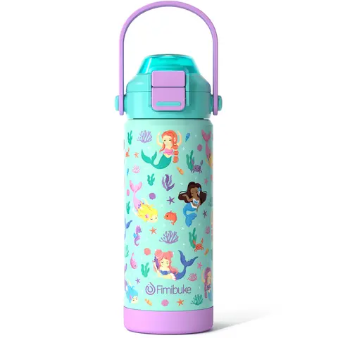 Fimibuke Sturdy BPA-Free Insulated Stainless Steel Water Bottle - 14/18oz (500-1,000ml) Leakproof Tumbler, 18/8 Reusable, 2-in-1 Pop-Open Straw & Lid, Sweat-Free Carry, Back to School Gift (a1.14oz Rainbow, 1 Water Bottle with Straw and Lid)