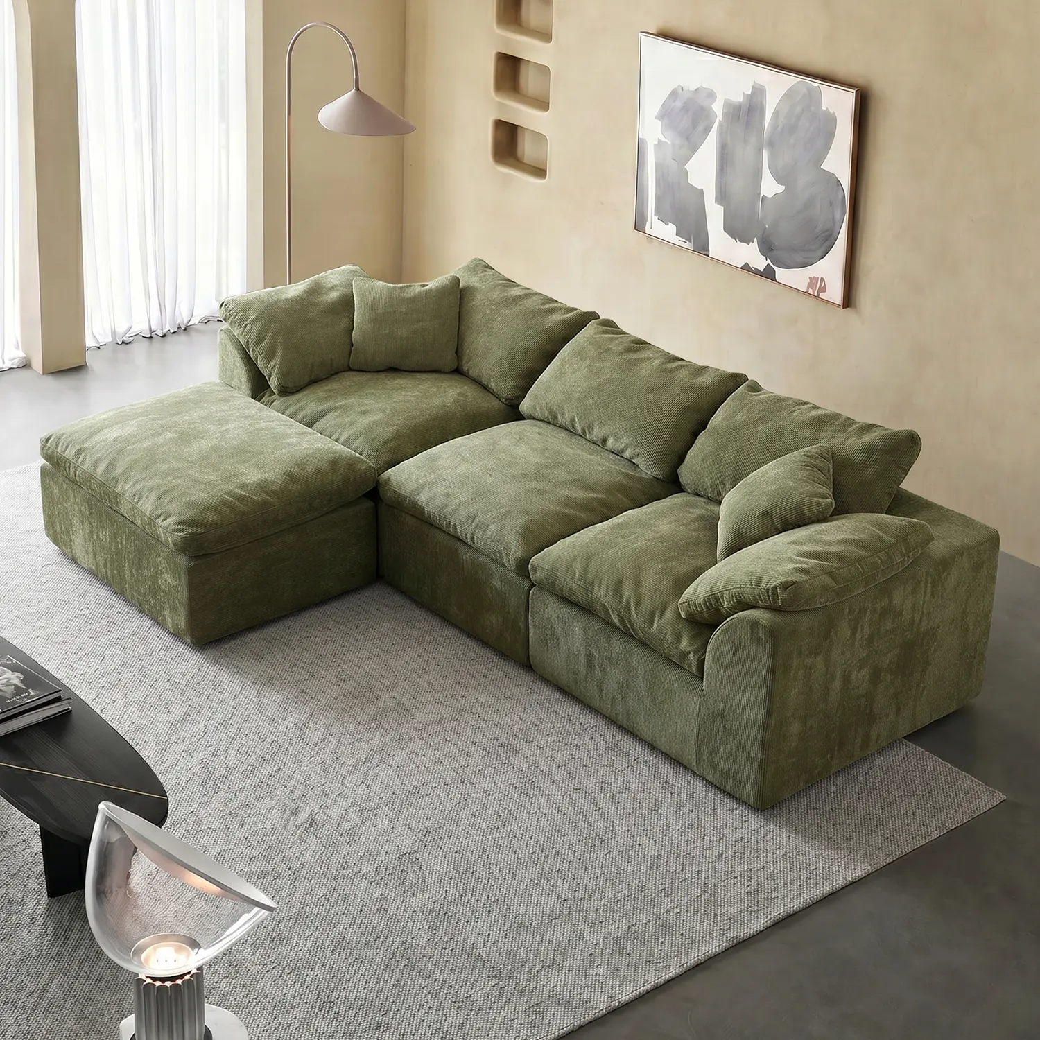 Bone-Free Compressed Modular Cloud Sectional Sofa, Chenille Fabric, Freely Combinable L-Shaped Couch for Small Living Room, No Assembly Required