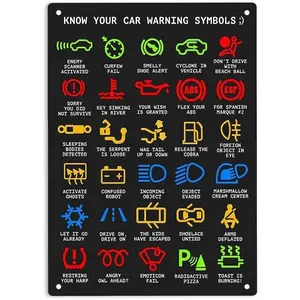 Know Your Car Warning Lights Mechanics Funny Sarcastic Sign Metal Tin Signs, Poster Home Office Restaurants Bedroom Outdoors Man Cave Wall Decor Plaque