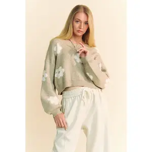 Davi & Dani Floral Drop Shoulder Cropped Sweater
