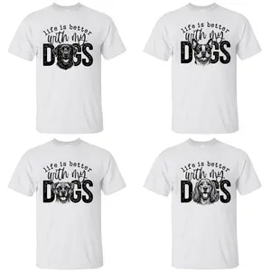 Dog Mom T-Shirt- White 50+ Breeds, Life Is Better With My Dogs Tee, Bernese Mountain Dog Yorkie Pug Shirt, Cute Pet Lover Gift