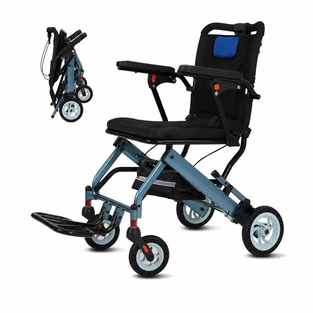 Ultra-Lightweight Aluminum Transport Wheelchair for Adults – 16" Wide Seat – Collapsible & Portable – Locking Handbrakes – Removable Armrests & Footrests – Comfortable Mobility Aid