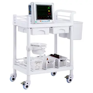 VEVOR 2 Tiers Lab Carts,  Lab Utility Cart with 2 Trays, 2 Drawers & 4 Silent Wheels, Mobile Medical Cart with PP Material, Lab Rolling Cart with 3 Trash Cans for Lab, Clinic, Hospital, Salon, White