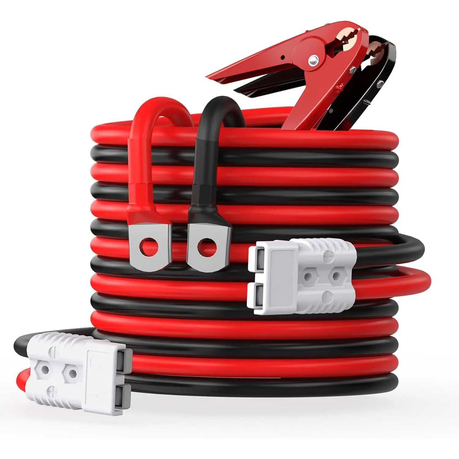 Heavy Duty Jumper Cables for Diesel  - 1 Gauge 25  extra long Booster  Cables with Permanent Installation kit and Quick Connect Plug for , SUV