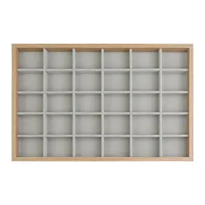 REGALWOVEN Wood Jewelry Trays with Removable Dividers for Drawers, Women's Jewelry Organizer Drawer Inserts  Display 30 Grid Tray Light Brown, 35*24*3cm