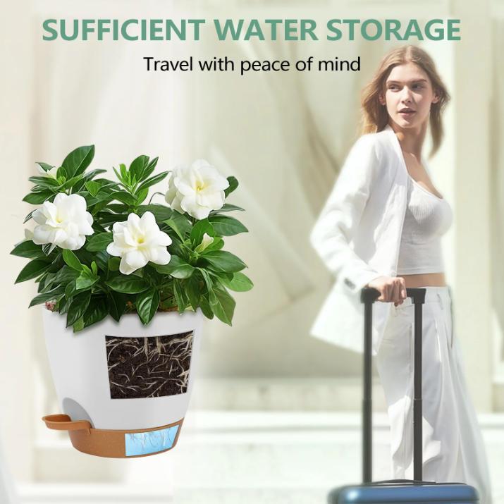 Set of 5 Self-Watering Plant Pots (7", 6.5", 6", 5.5", 5") – Plastic Flower Pots for Indoor & Outdoor Succulents, Includes Nitrile Gloves