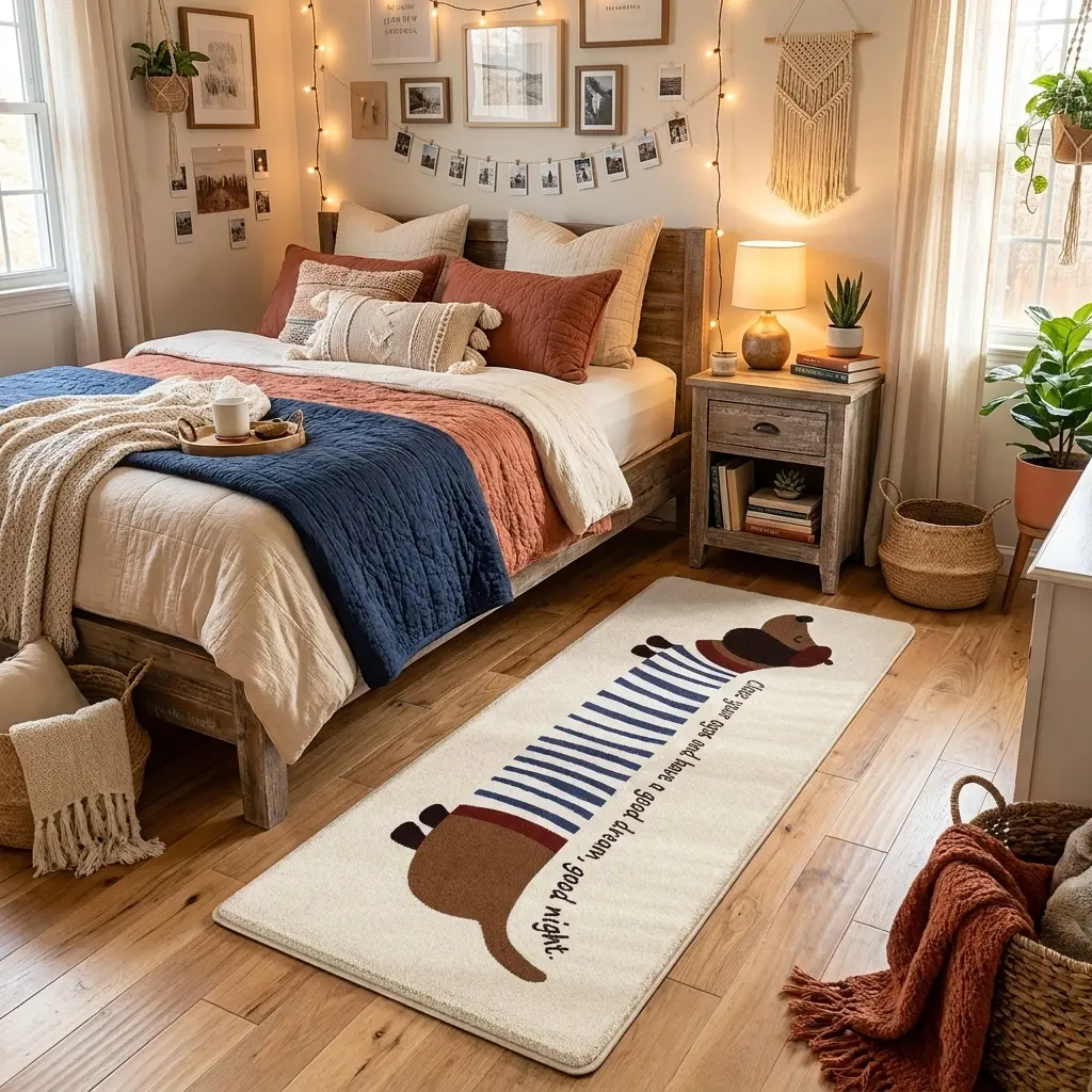 Cute Dachshund Dog Pattern Plush Area Rug, Soft Fluffy Bedside Mat for Bedroom, Classic, Bedroom Fit