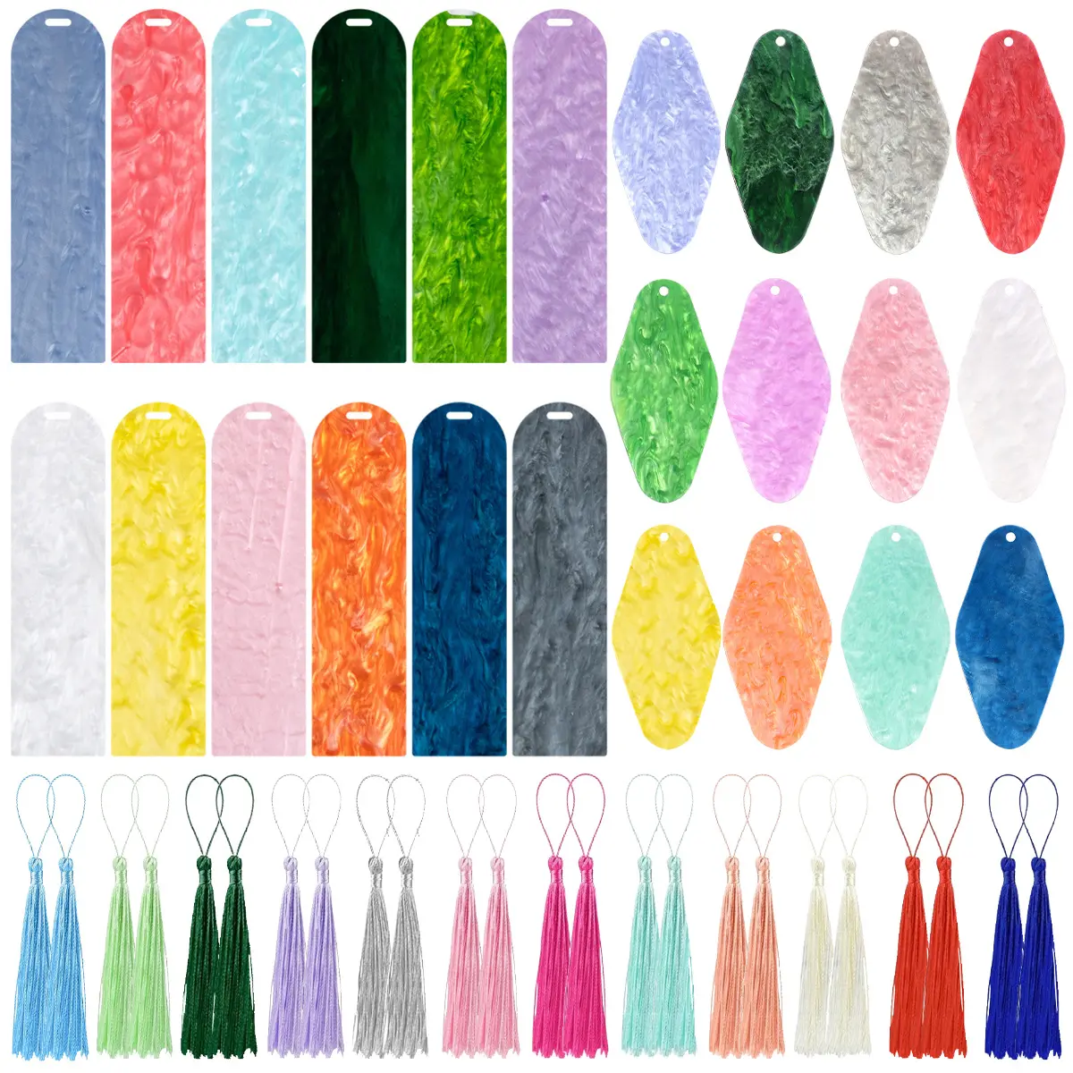 48pcs Acrylic Bookmark Tassel Set Water Ripple Effect Glitter Acrylic Bookmark with Tassel for Scrapbook Charm DIY Art Crafts Making Supply Office Home Supplies