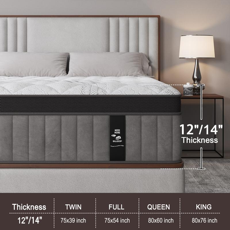 12"14" Gel Memory Foam Hybrid Pocket Spring Mattress Euro Top Medium Firm for Back & Lumbar Support Individual Pocket Spring for Motion Isolation Pressure Relief Twin Full King Queen Mattress CertiPUR-US & OEKO Certified