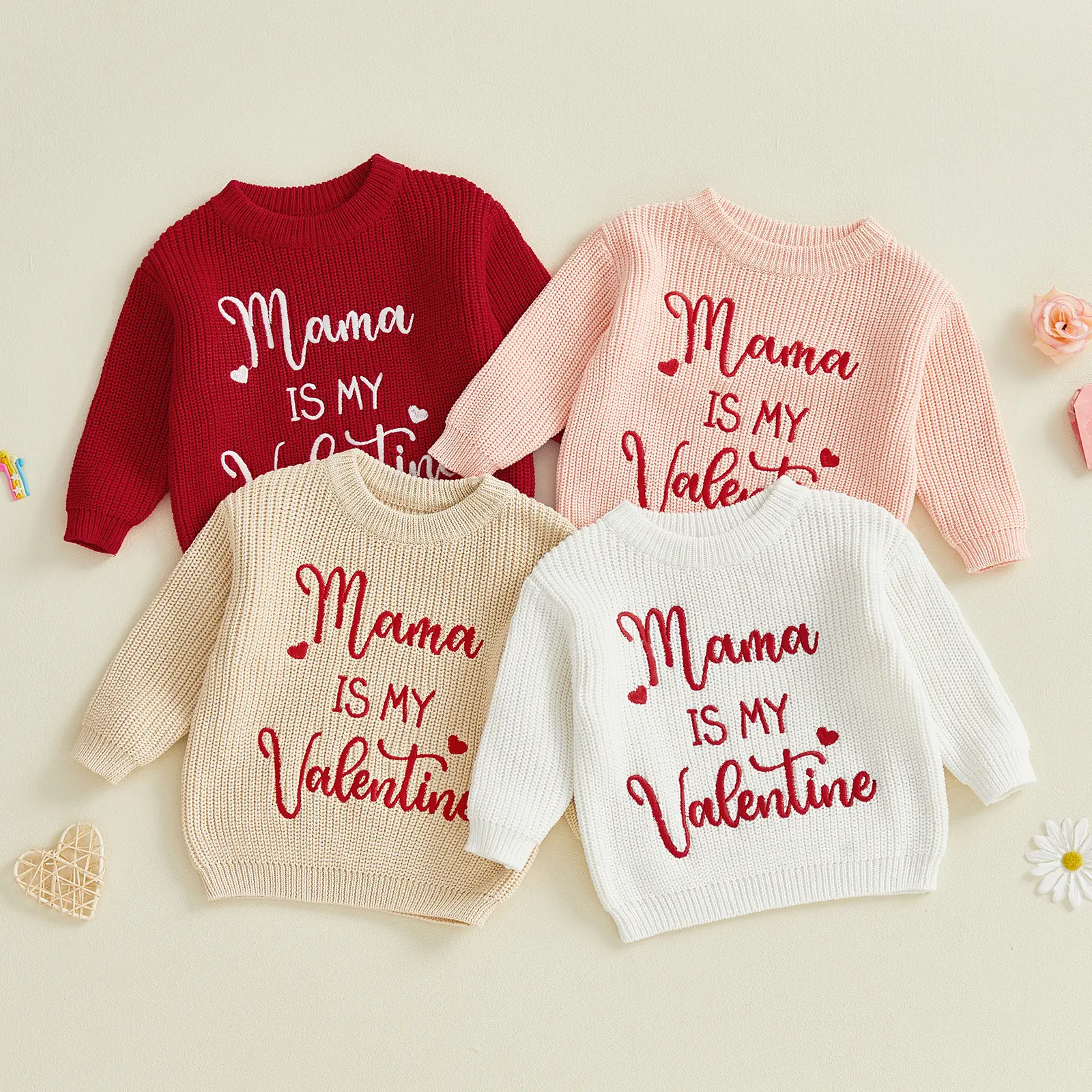 My First Valentines Day Baby Boy Girl Outfit Knit Sweater Newborn Infant Sweatshirt Long Sleeve Pullover Sweater