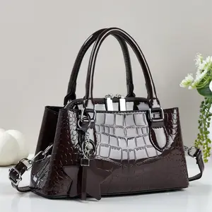 Cute Patent Leather Crocodile Embossed Handbag for Women, Top Handle Satchel Purse with Detachable Crossbody Strap & Star Keychain Charm, Everyday Shoulder Bag