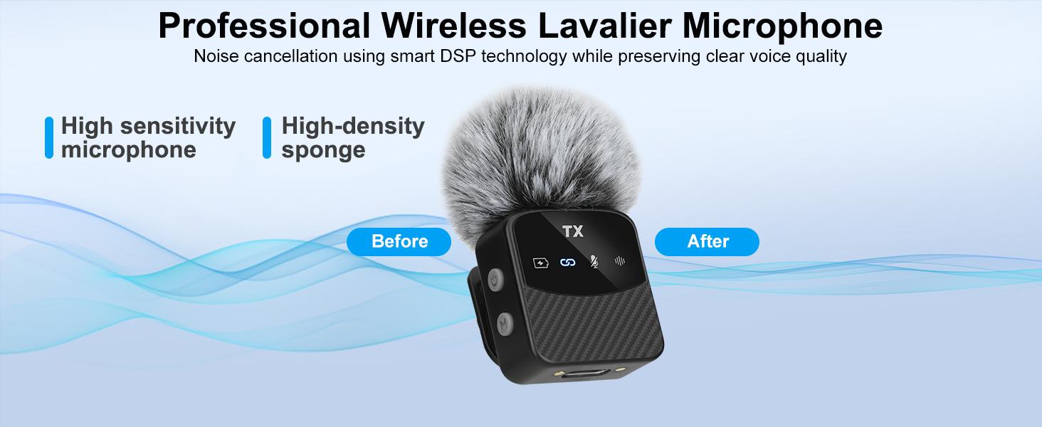 Wireless Lavalier Microphone for iPhone & Android, Mini Magnetic Mic with Noise Cancellation, 25H Battery, Perfect for TikTok, Vlogging, Live Streaming