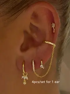 Women's Oxidized Zirconia Chain Earrings Set, Copper Inlay Design, Ideal for Daily Wear & Party Accessories, Stackable Jewelry, Dangle Earrings Set