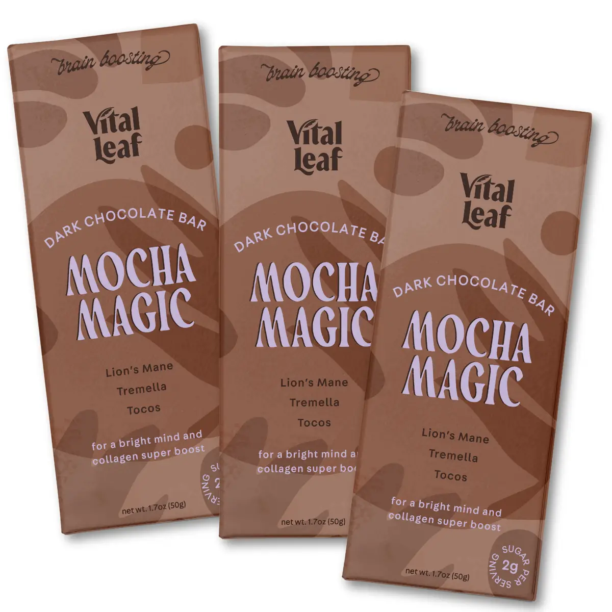 (3-PACK) Mocha Magic Dark Chocolate Mushroom Bar: Brain + Sharp Focus + Collagen Boost | Lion's Mane, Chaga, Reishi, Cocoa, Brainstorm, Memory, Ment
