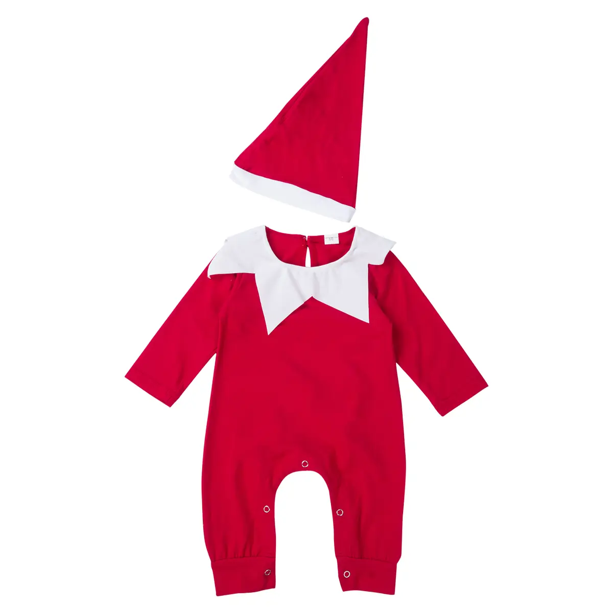 Newborn Baby Boy Girl Christmas Elf Costume Long Sleeve Doll Collar Snap Button Crotch Romper Bodysuit with Christmas Hat Outfits Sets