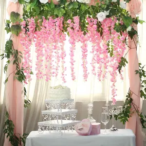 5 Pack Artificial Silk Hanging Wisteria Flower Garland Vines in Pink, 3 Strands in 1 Bush - 44"
