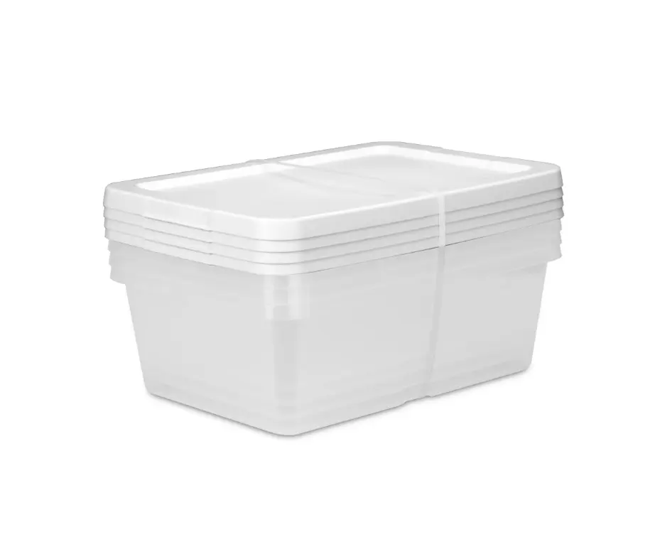 Set of 4 Clear Plastic Storage Boxes 12 Quart White Snap-On Lid Bins for Home Organization and Decluttering