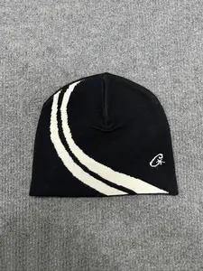 Street Style Jacquard Knitting Beanie Hat, Striped Elastic No Brim Cap Beanies, Perfect Birthday Christmas Gift for Friends