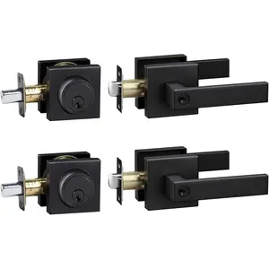 Exterior Door Lock Set Combo Lock Heavy Duty Black Door Handle and Single Cylinder Deadbolt Lock Keyed Alike Door Locks for Front Door Matte Black 2Pack Set