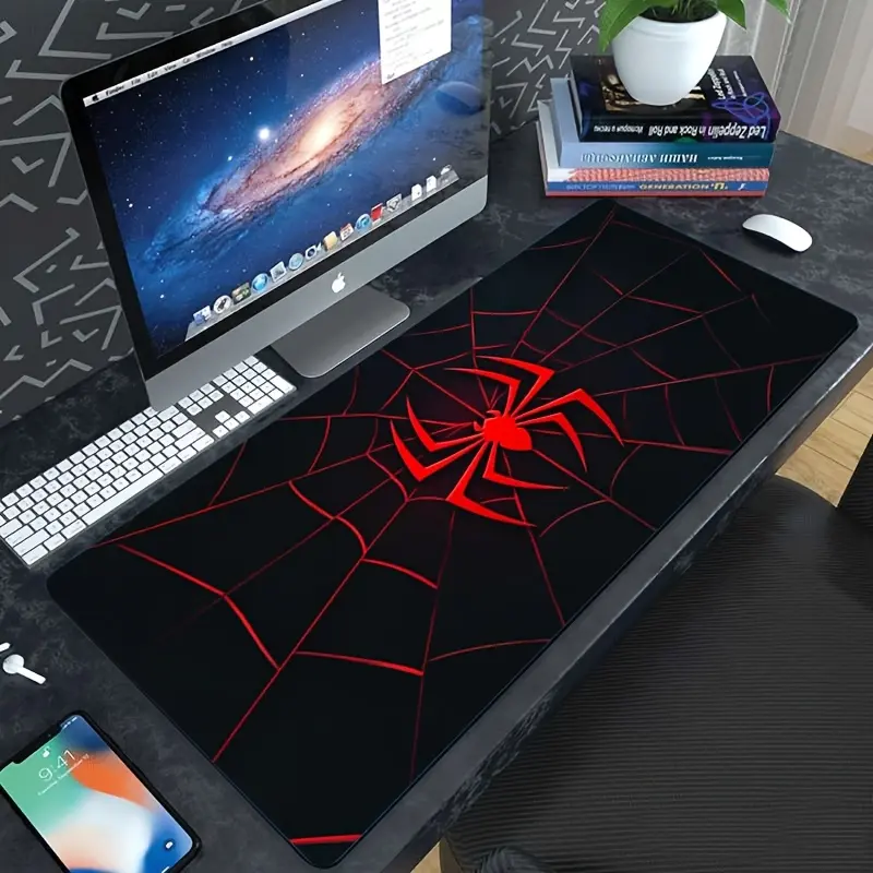 Red Spider Web Large Desk Mat, Superhero Spider Logo XL Extended Gaming Mouse Pad, Non-Slip Rubber Keyboard Mat for Gaming Office