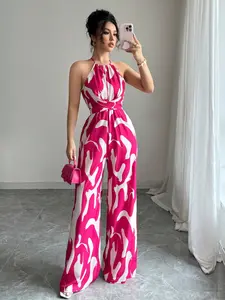 Hot Pink Jumpsuit: Women's Sleeveless Wrap Romper - Elegant Party Outfit