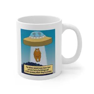 Aliens and Bear Funny Comic Ceramic Coffee Mug 11oz Beverage Drinkware
