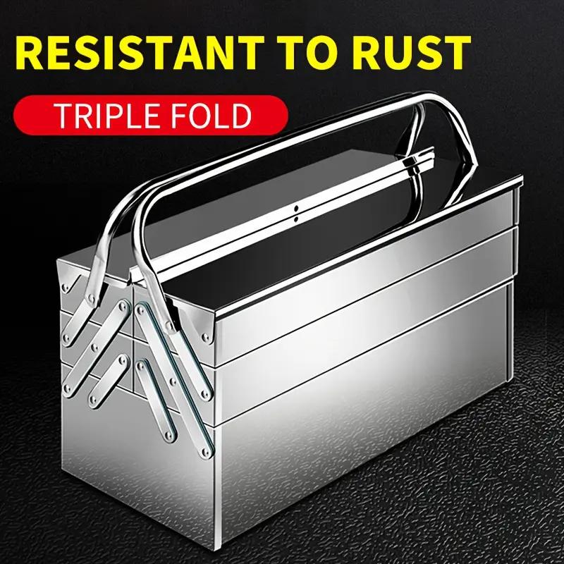 2/3-story Medium/large/extra-large Stainless Steel Tool Box Industrial-grade Thick Iron Box Household Hardware Storage Storage Storage Box Maintenance Tool Storage, Double-open Step Folding Tool Box, Tool Set