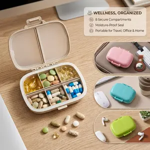 Portable 8-Compartment Medicine Storage Box, Dustproof Moisture-Proof Sealed Pill Case, Office Desk Travel Home Daily Use