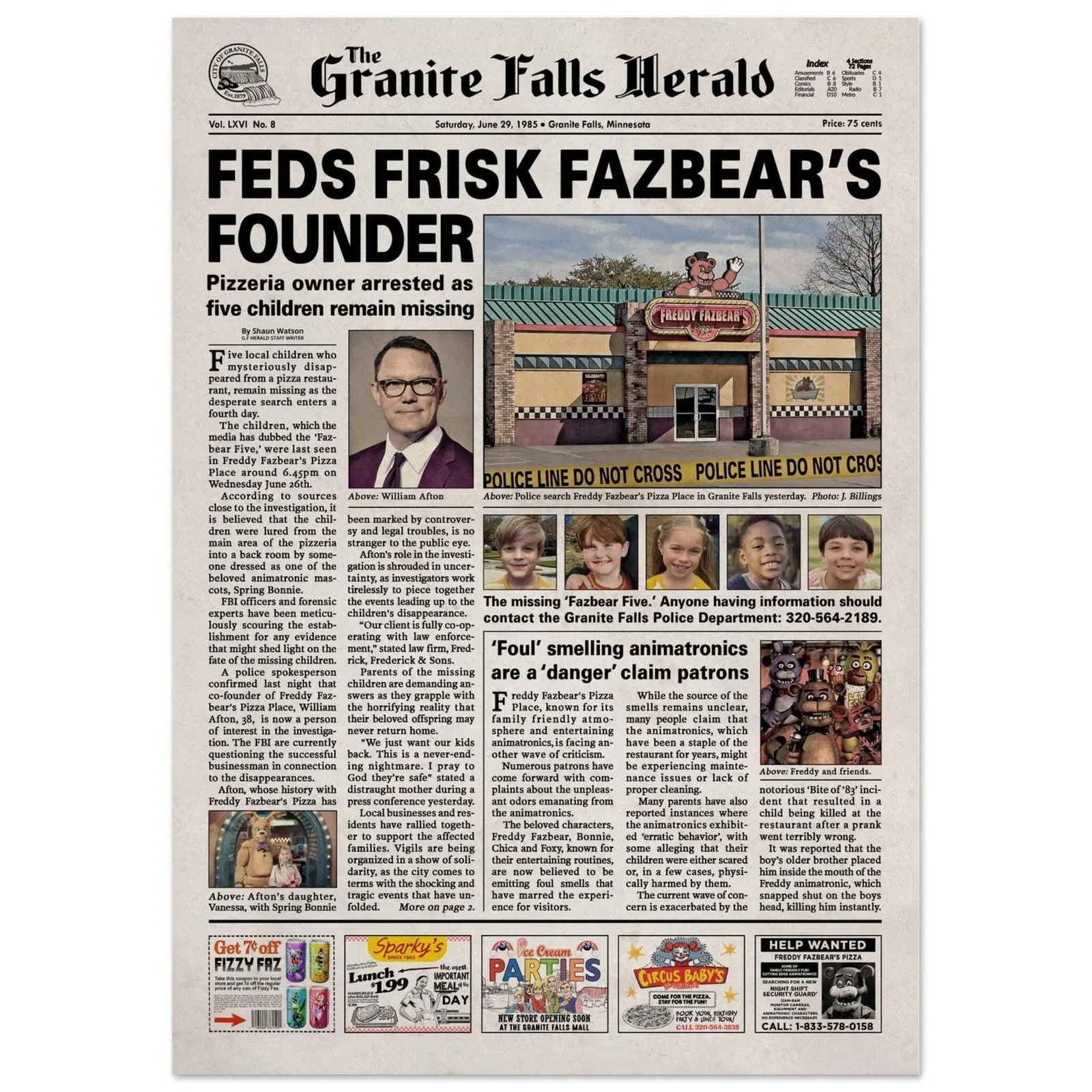 Five Nights at Freddy's Movie Newspaper Poster 