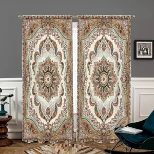 Boho Style Mandala Pattern Door Curtain, 2 Counts/set Vintage Style Door Curtain, Home Decor for Living Room Bedroom Study Room Kitchen
