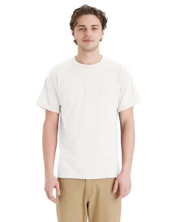 Hanes 5290P Unisex Plain Pocket T-Shirt - 100% Soft USA Cotton, Short Sleeve Crew Neck, for Everyday Casual Wear, Streetwear