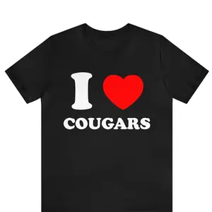 I Love Cougars T-Shirt, I Heart Cougars Shirt, Funny Mens Cougar Shirt, Courgar Tee, Funny Gift For Him, I Heart Cougars Tee, Birthday Gift 8q Classic Collar