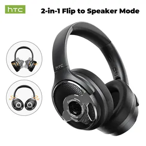 HTC HP09 2 in 1 Wireless Headphones, Flip to Speaker Mode Bluetooth Headset, Over Ear Rotating Earcups, Hi Fi Bass, 40H Battery, Foldable Lightweight for Travel, Home Office, Outdoor