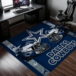 Dallas Cowboys Gaming Room Carpet, Durable Anti-Slip, Ideal for Sports Fan Spaces, Polyester Fiber, Sporty Theme Indoor Rug, Living Room Rug