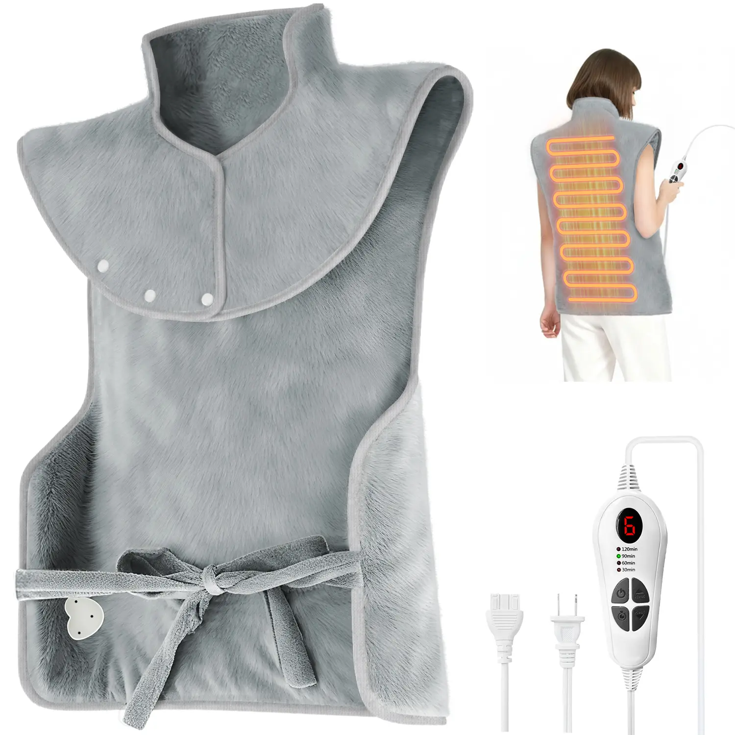 YSky Heating Pad for Back Fatigue Relief Hot Compress Heated Shawl for Neck and Shoulders Relaxation with 6 Settings 94x61cm