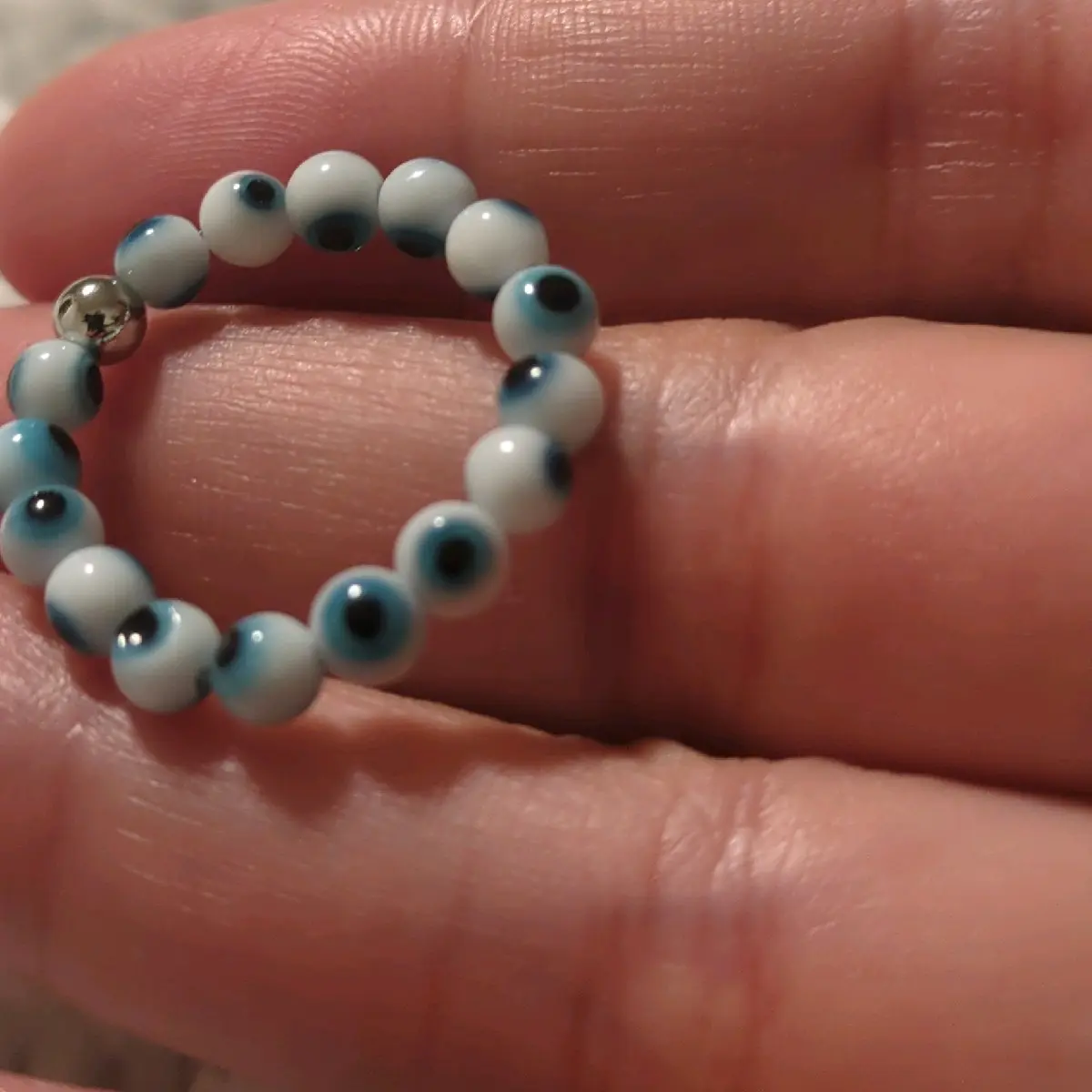 Evil Eye Resin Bead Stretchy Ring for Protection in Red, Black, Blue or White