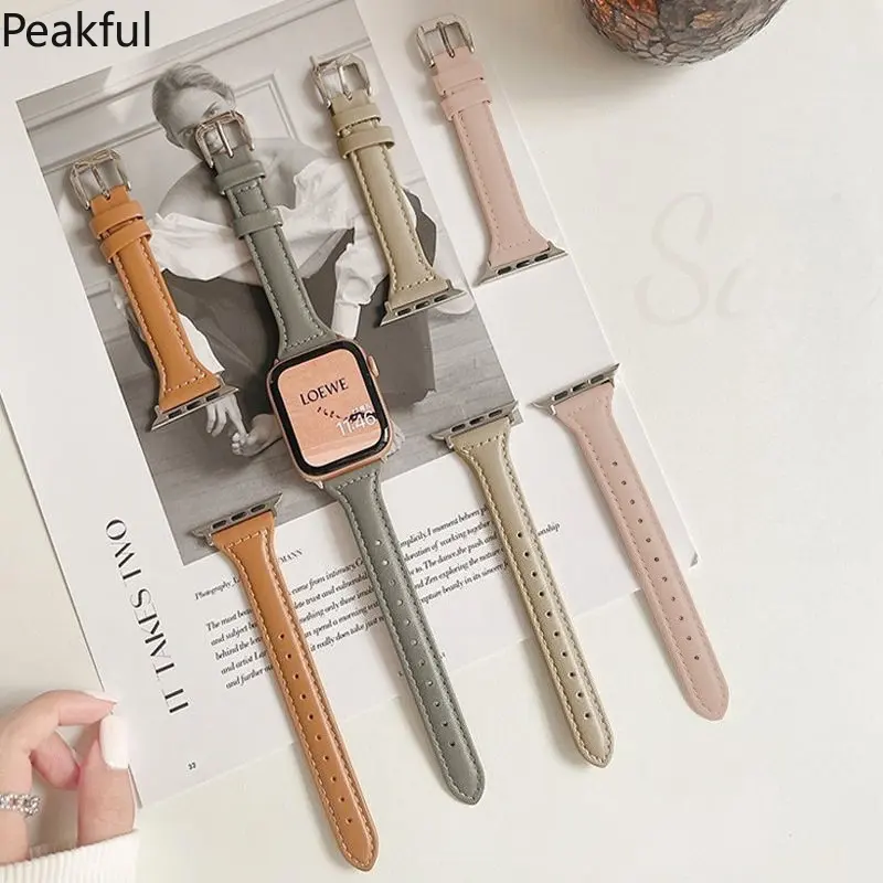Applicable to apple watch smart watch s98se/ultra small waist women's leather apple strap cross-border