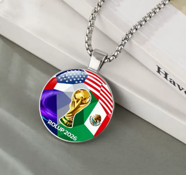 2026 Football Cup Trophy Necklace, Luminous & Regular Style, USA-Mexico Flag Pendant, Soccer Fan Costume Jewelry for Birthday & Daily Wear