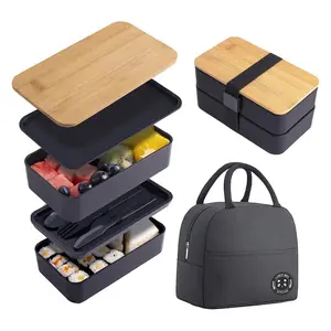 Stackable Bento Lunch Box with Insulated Bag Microwaveable Divided Large Capacity Bento Box for Office Workers and Students