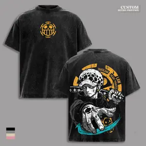 Trafalgar D Water Law One Piece Anime T-Shirt, Surgeon of Death Ope Ope no Mi Graphic Tee, Double Sided Vintage Washed Oversized Streetwear Gym Shirt, Heart Pirates Manga Design, Heavy Cotton Unisex OP Fan Gift Merch
