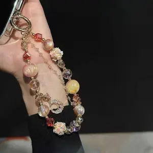 Popular crystal beaded phone chain, niche style keychain, bag chain, DIY hanging chain, handmade