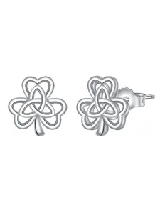 Celtic Knot Lucky Leaf Stud Earrings for Women, 18k White Gold Plated Earrings for Sensitive Ears, Studs Earrings, Christmas St Patricks Day Mothers Day Jewelry Gifts for Women