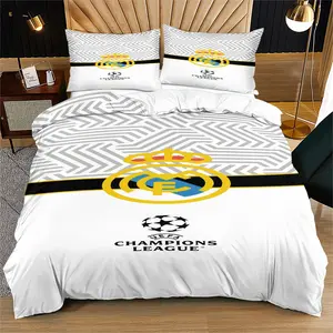 Real Madrid CF Duvet Cover Set (2/3 Piece, Includes 1 Duvet Cover + 1/2 Pillowcases, No Filling), Multiple Trophy & Logo Designs Available, Football Soccer Team Bedding Set for Teens, Adults & Fans, Bedroom Decor