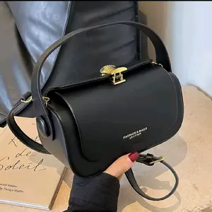 Fashionable Black Small Bag with Gold Clasp and Chain Strap